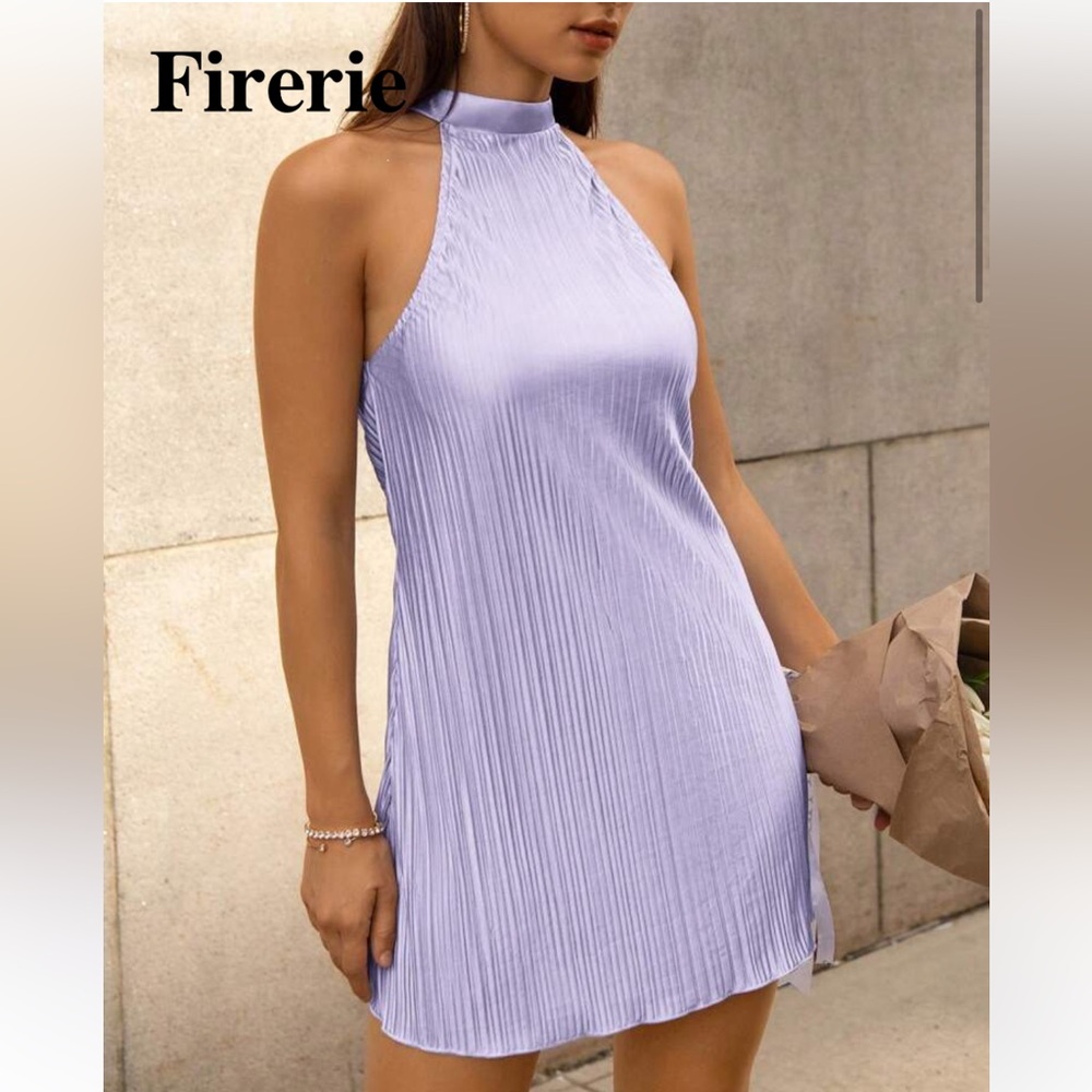 Purple Highneck Pleated Dress